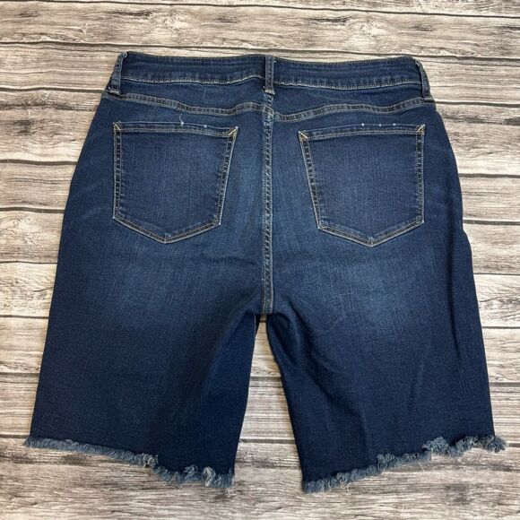 A New Approach Women's Denim Bermuda Jean Shorts 10 Dark Blue Mid Rise Stretch - Picture 2 of 10